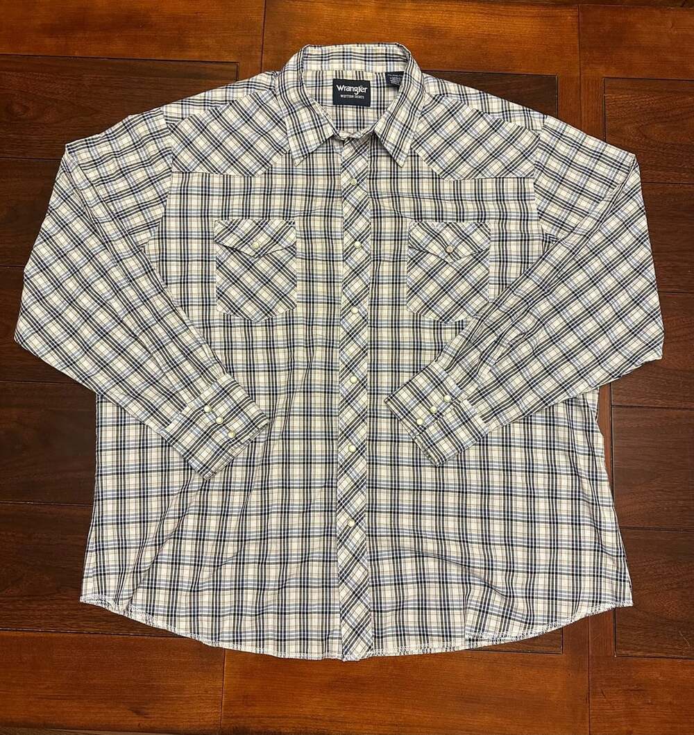Wrangler Western Shirt Size XXL Plaid Long Sleeve Pearl Snap